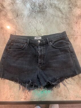Agolde Black Frayed High-Rise Denim Shorts